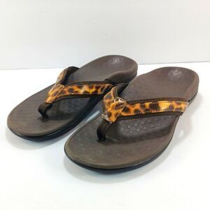Tide Foot Flop Thong Sandal Brown Leopard Print Straps Womans 6. Arch Support..